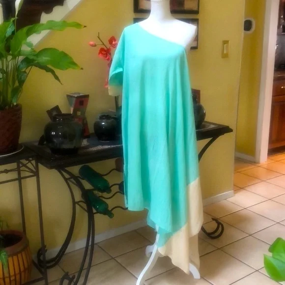 Victoria's Secret | Dresses | Victoria Secret Teal Cream Asymmetric Hem Off  The Shoulder Maxi Dress Sz L Nwt | Poshmark